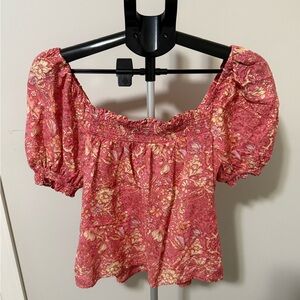 J.Crew Square Neck Puff Sleeve Cotton Blend Voile Top sz M Floral Print Peasant